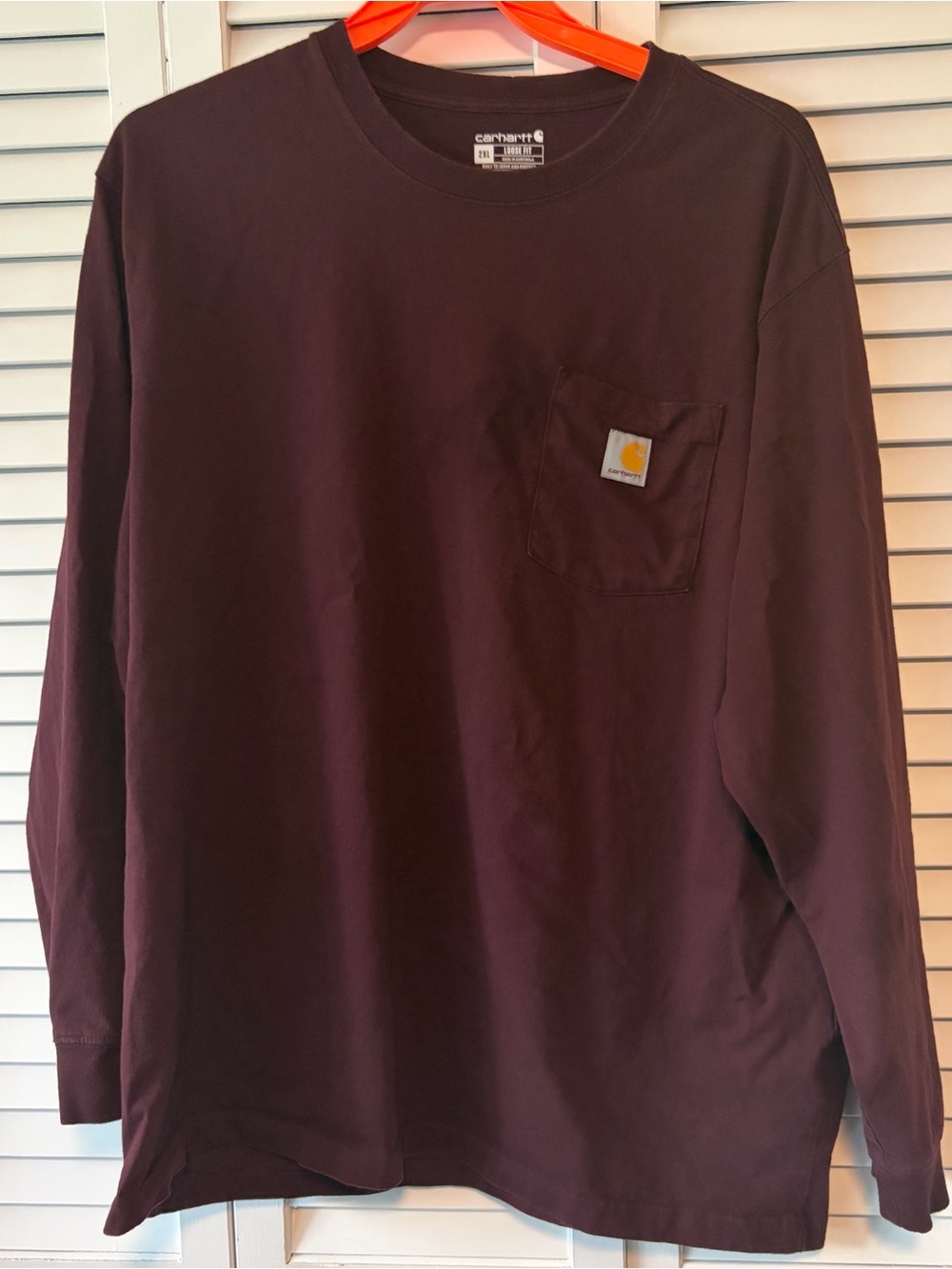 Carhartt Long-Sleeve Pocket Tee in burgundy